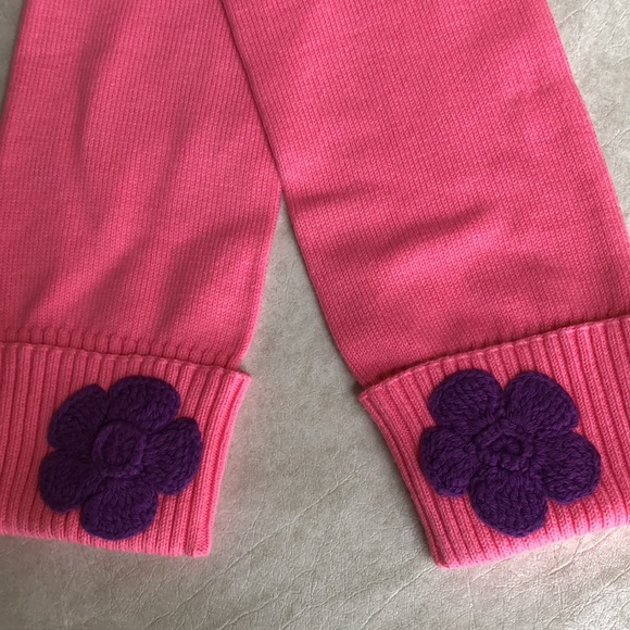 Hanna Andersson Pink Leg Warmers With Small Purple Crochet Flower Size L 140-160 - Picture 4 of 7